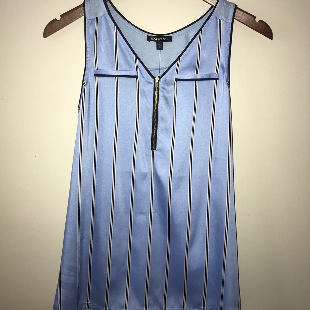 Blue Striped Sleeveless Blouse